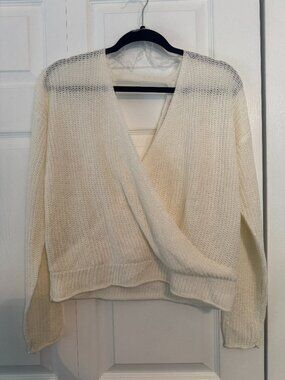 Francesca's Mi Ami White Crop Wrap Sweater